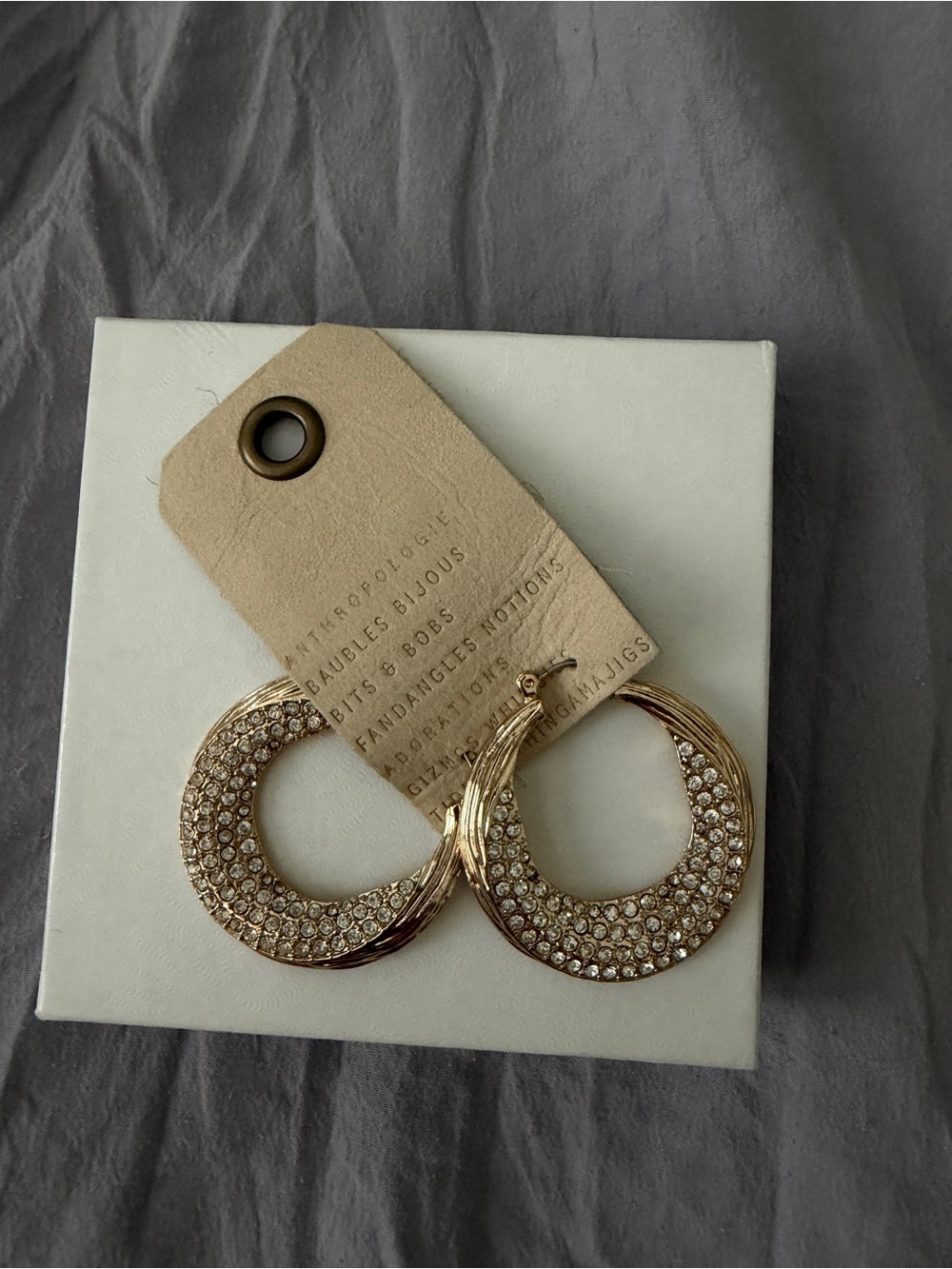 NWT Gold Pavé Crystal Hoop Earrings | Statement Glam Hoops | Anthropologie
